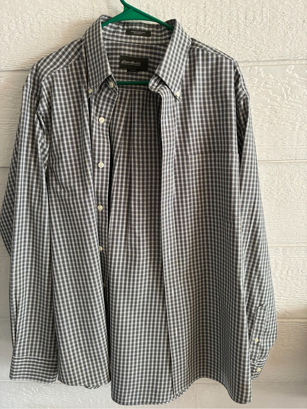 Eddie Bauer Men’s Gray and White Gingham Button-Down Shirt